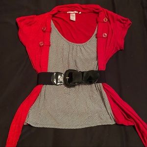 Red & Black Striped Cardigan Blouse (Size L)